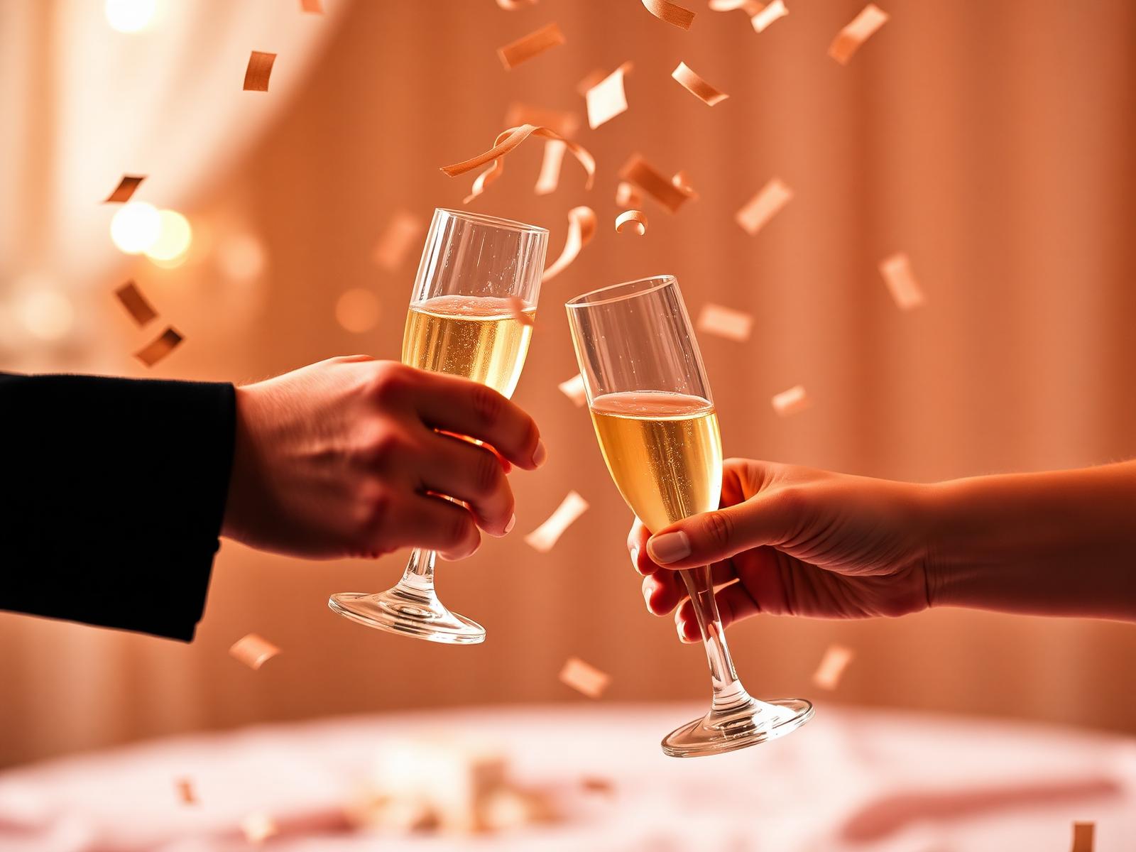 Pareja brindando con champaña en celebración